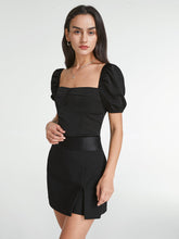Solid Colored Contour Short Puff Sleeve Top